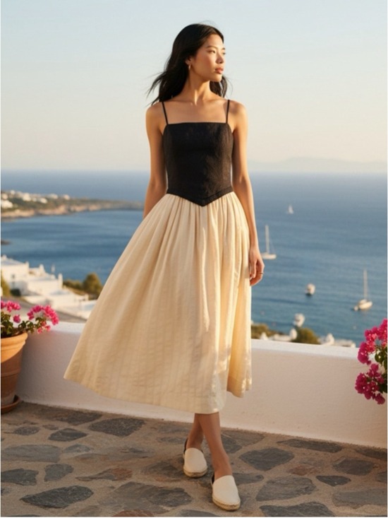 Free People Dresses & Skirts - Free People Salvador Midi Dress Sz M Black Cream Embroidered Corset Back Detail